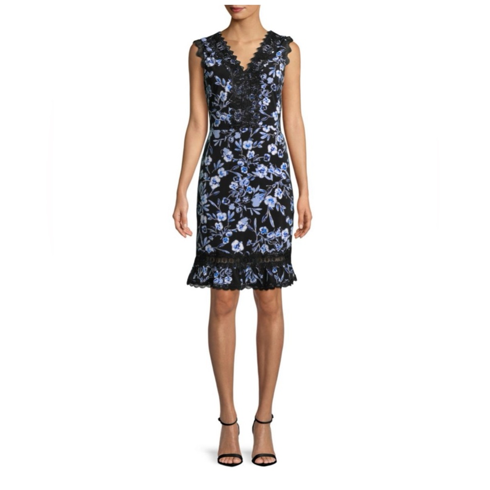 Karl Lagerfeld Paris Women’s Size 8 Black Blue Floral Lace Trim